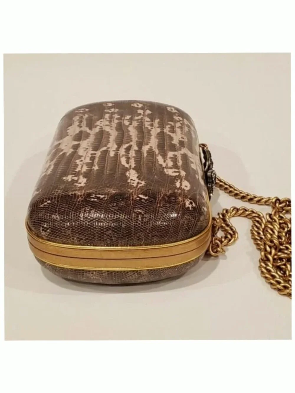 Authentic Gucci Broadway Snakeskin Clutch Crossbody Bag Bronze Gold Chain New - Picture 6 of 10